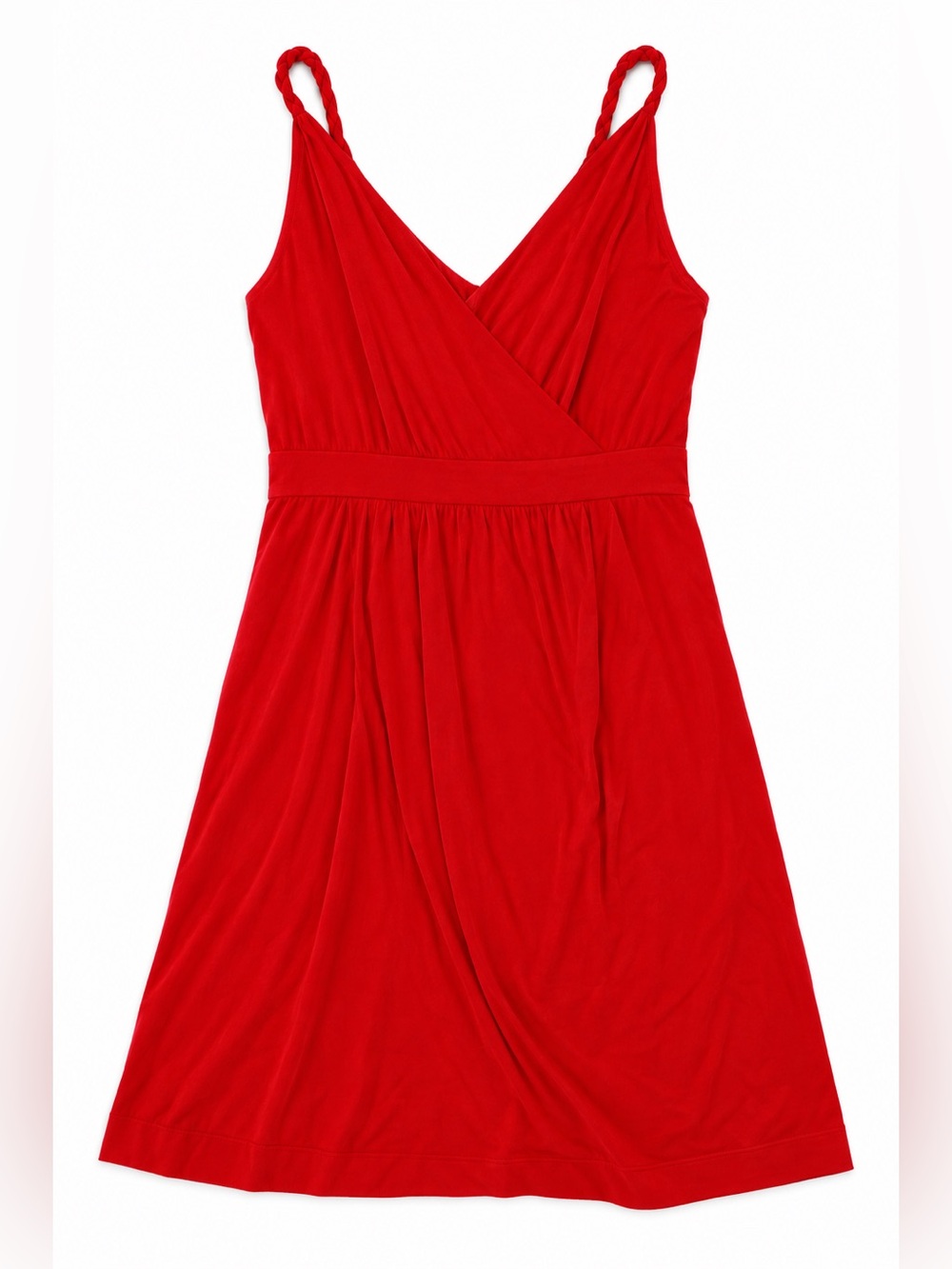 Red Sleeveless Faux Wrap-Style Dress